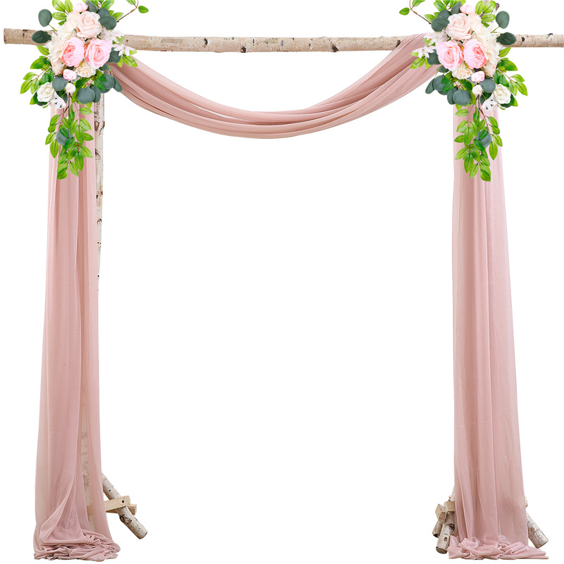 Picture of Cross-Border Popular Wedding Forest Lawn Outdoor Arch Decoration Wedding Arrangement Curtain Pearl Chiffon Gauze Curtain