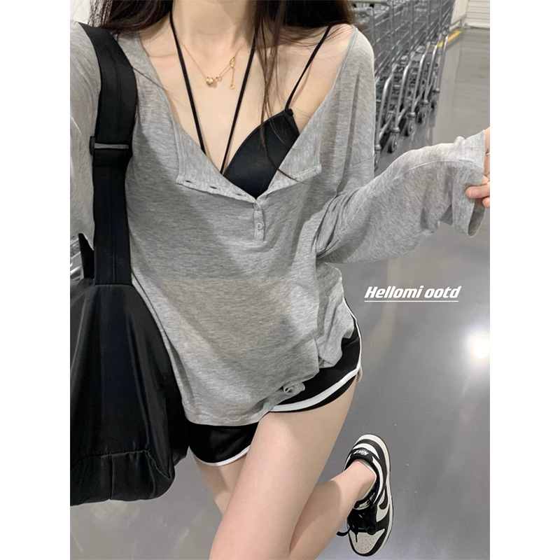 Thin Grey Loose Long-sleeved Sunscreen T-shirt Women's Summer 2023 New Loose Comfortable Slimming All-match Top