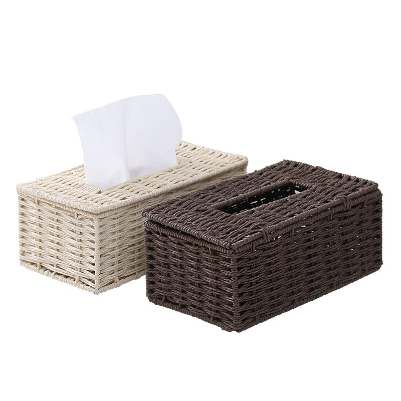 Large Mark Woven Desktop Living Room Storage Tissue Box Bedroom Bedside Storage Tissue Box Car Rattan Tissue Basket