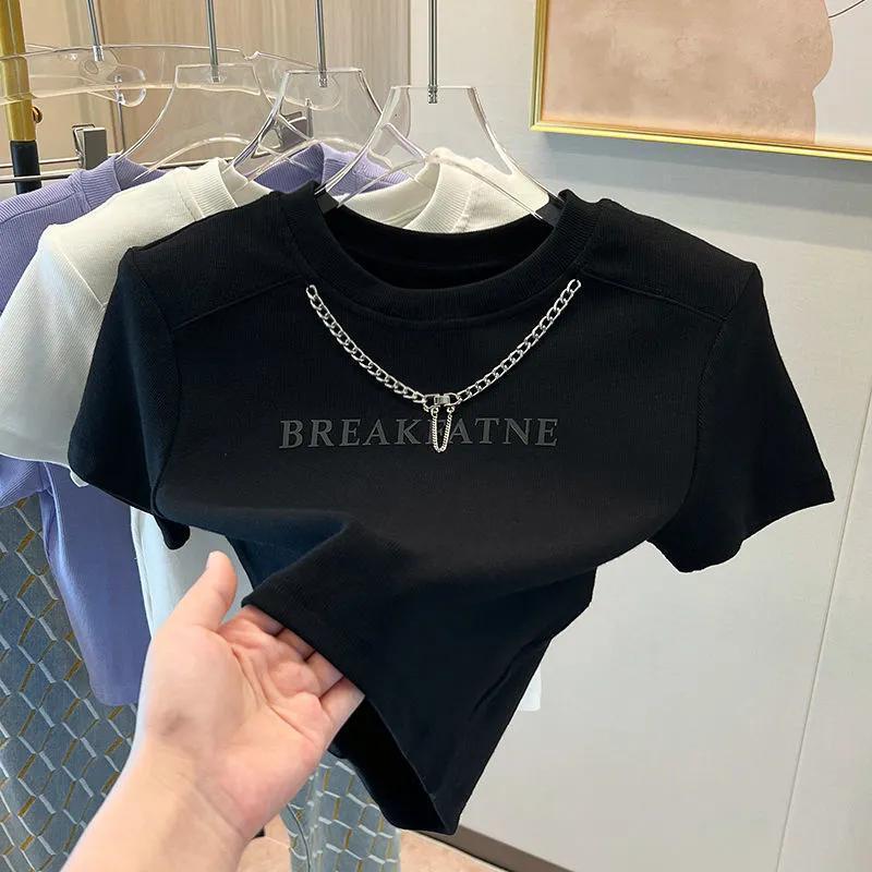 Picture of Pure Sexy Sweet Cool Spice Girl Short T-shirt Women's Summer Ins Chain Design Niche Short-sleeved Chic Top