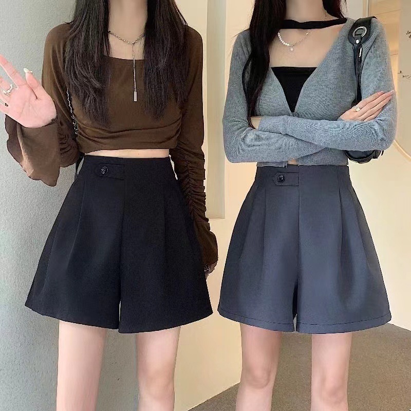 2023 Spring and Summer Suit Shorts Women's High Waist A- shaped Loose Wide-leg Casual Outwear Design Sense Pants Black Boots Pants