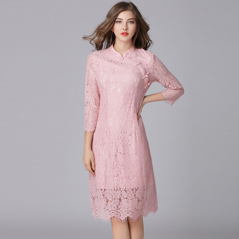Picture of European and American fashion Chinese style cheongsam lace dress Spring and Autumn New style court temperament brand skirt