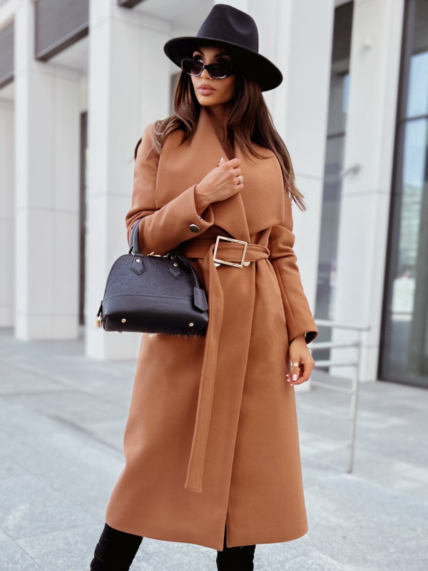 Picture of 2022 independent station wish Amazon new autumn and winter simple long sleeve button v collar strap wool coat women's clothing