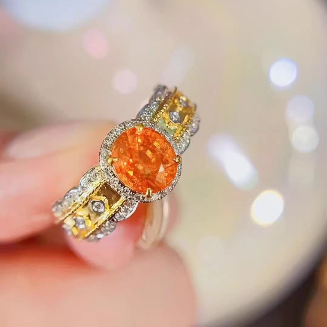 Fashion Light Luxury Sunset Fanta Diamond Ring Simple All-match High Carbon Diamond Zircon Women's Ring Pigeon Egg Diamond Ring Wedding Ring