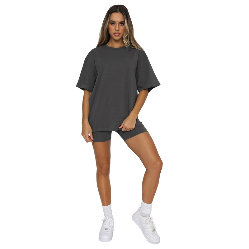 Picture of Cross-Border European and American Summer Solid Color Short-Sleeved Round Neck Pullover Top Urban Casual Shorts Fashion Suit Women's New Product
