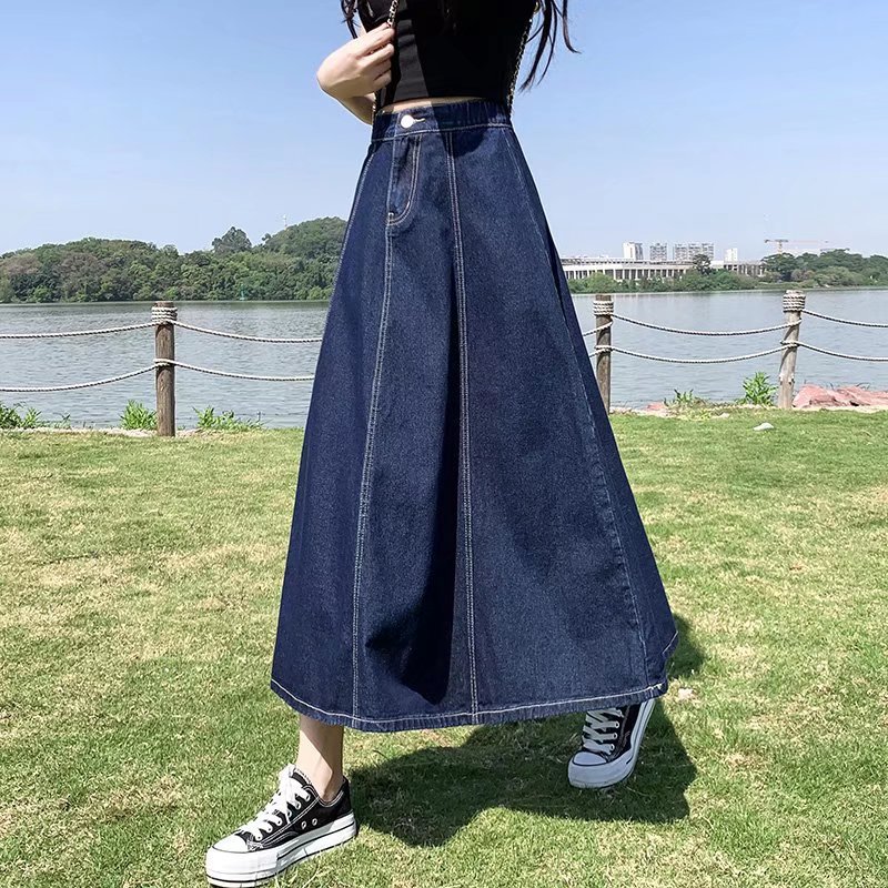 Picture of 2025 New Summer and Autumn Denim Skirt A-Line Mid-Length Half-Length Over-The-Knee Fashionable Loose Slimming Look Skirt with Large Hem