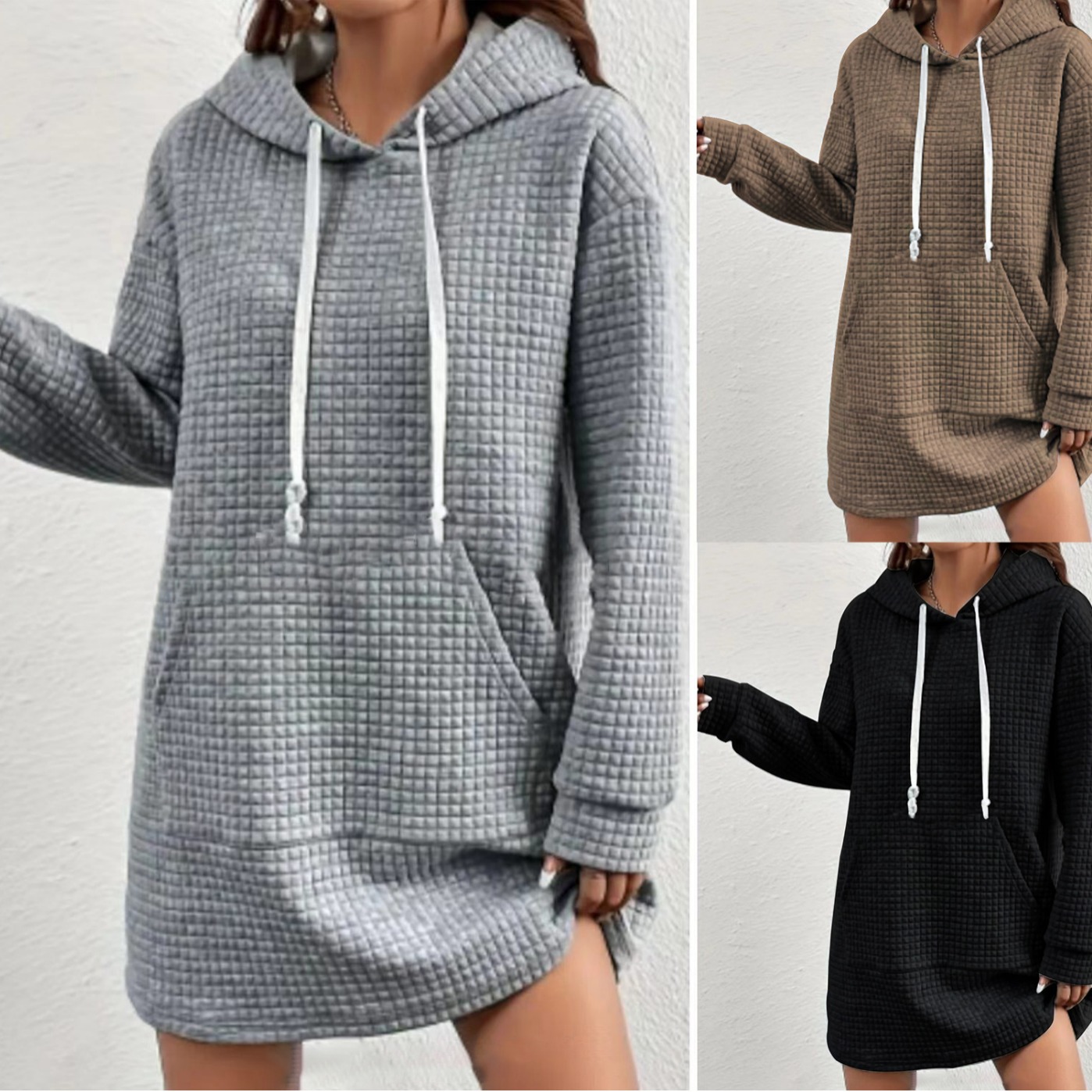 2023 New Amazon AliExpress Cross-border Foreign Trade European and American Women's Casual Hooded Sweat Dress Comfortable