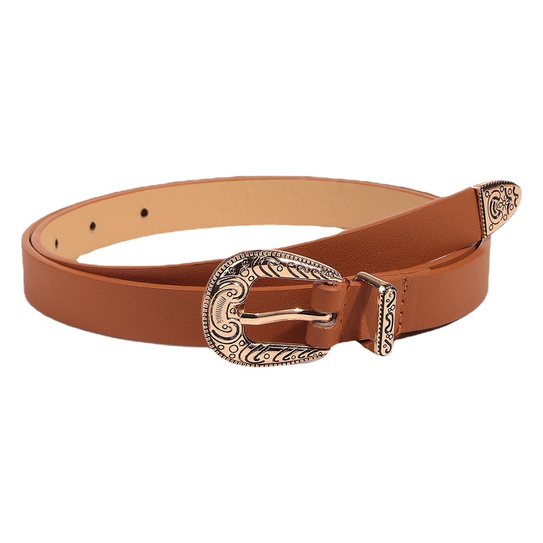 [Cross-border exclusive] gold smear three-piece small fragrant style belt carved ladies western buckle all-match fashion in stock