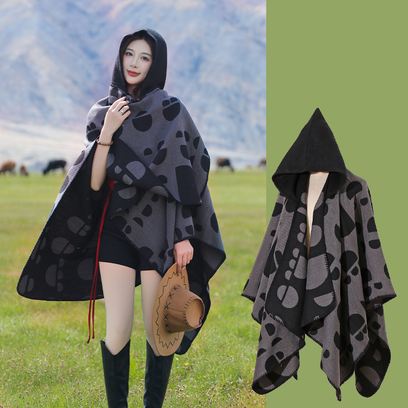 Picture of Ethnic Style Hooded Shawl Women's Yunnan Western Sichuan Travel Wear Costume Xinjiang Desert Photograph Outer Cape Cape