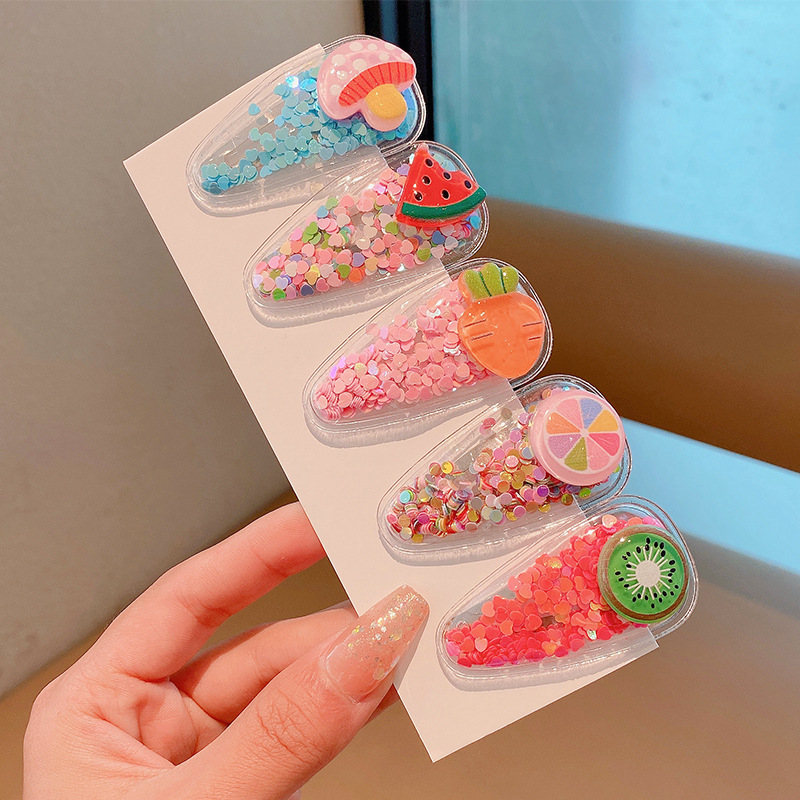 Picture of Children's Hairpin Girls' Headwear Side Side Bangs Clip Kids Baby's quicksand Clip Princess Cute Broken Hairpin bb Clip