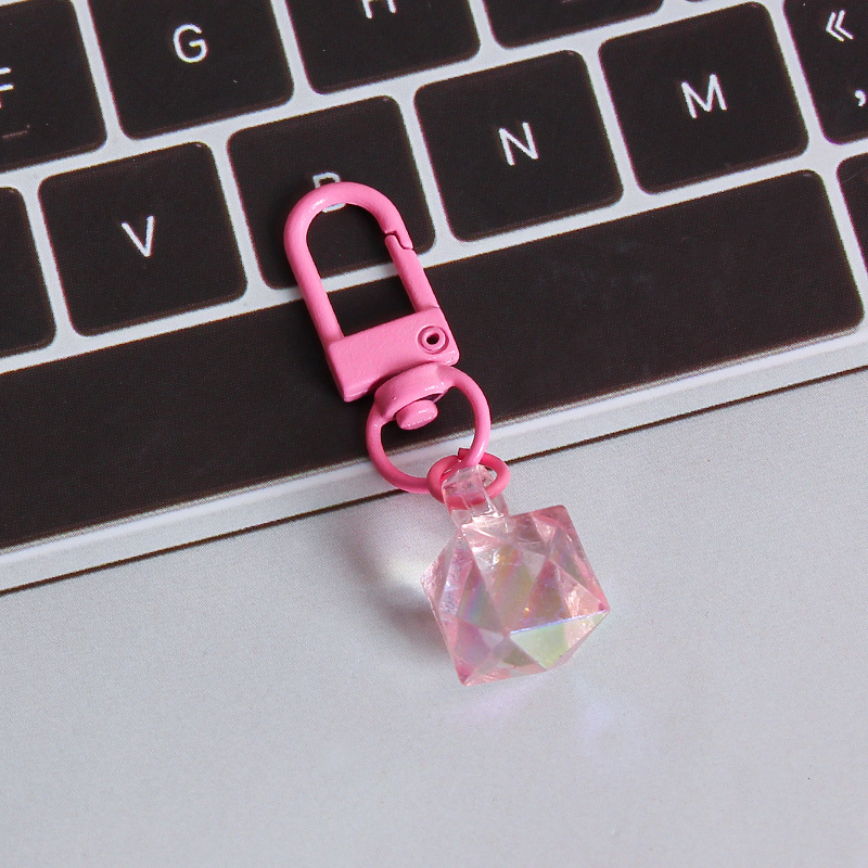 Picture of ins style AB color love beads keychain pendant diamond-shaped cut hanging hole door buckle girl's heart bag bag hanging jewelry