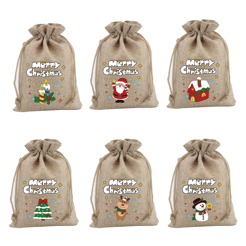 Cross-Border Packaging Christmas Gift Bags with Drawstring, Cartoon Candy Bags, Party Gift Bags, Jewelry Storage Bags