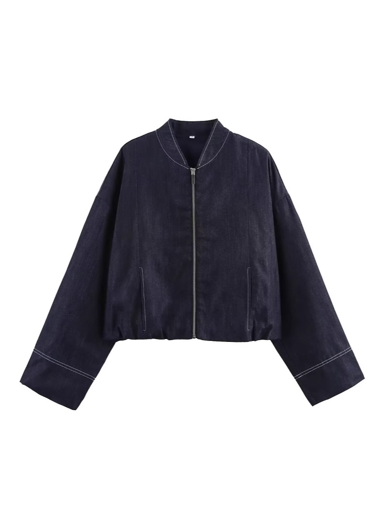 Za2025 New Spring Women's Balloon Style Denim Bomber Jacket Wide Pleated Denim Skirt