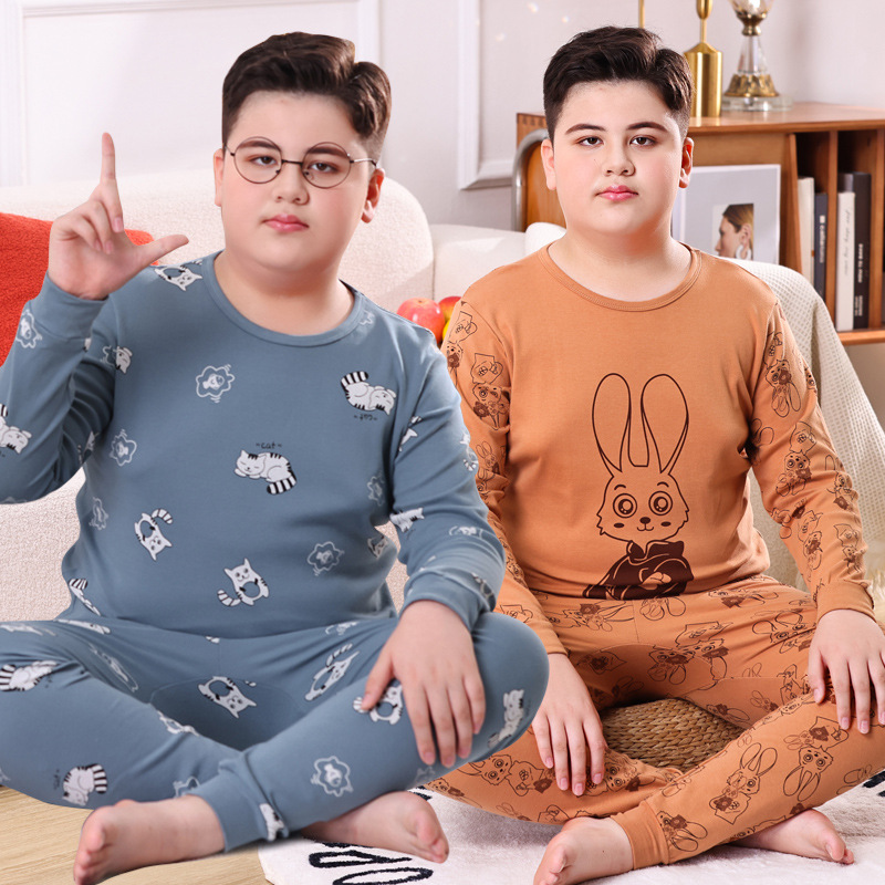 Picture of Chubby Children's Autumn Clothes and Trousers for Boys Plus Fat Plus Plus Teenage Cotton Big Boy Pajamas Children's Thermal Underwear suit