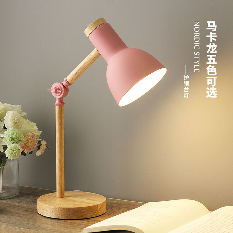 Nordic Desk Lamp Eye Protection Bedroom Desk Dormitory Simple Bedroom Bedside Lamp Macaron Wooden Table Lamp Cross-border Exclusive