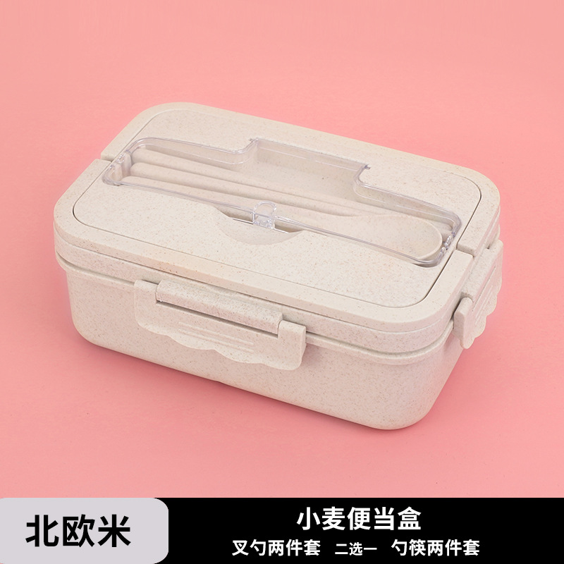Picture of Japanese style lunch box with handle microwave oven plastic lunch box wheat straw compartment lunch box cross border