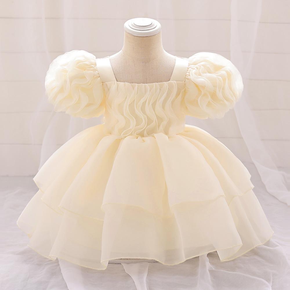 Picture of Ins Children's Wear Girl's dress Western Style Party Princess Dress Dress One-year-old Puff Dress Bubble Sleeve Soft Veil Dress
