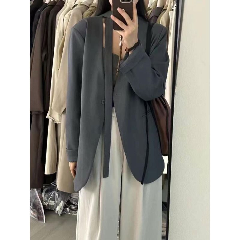 Picture of khaki V-neck Suit Jacket Women's 2025 Spring New High-end Sense Loose Casual Elegant Suit Ins Trendy