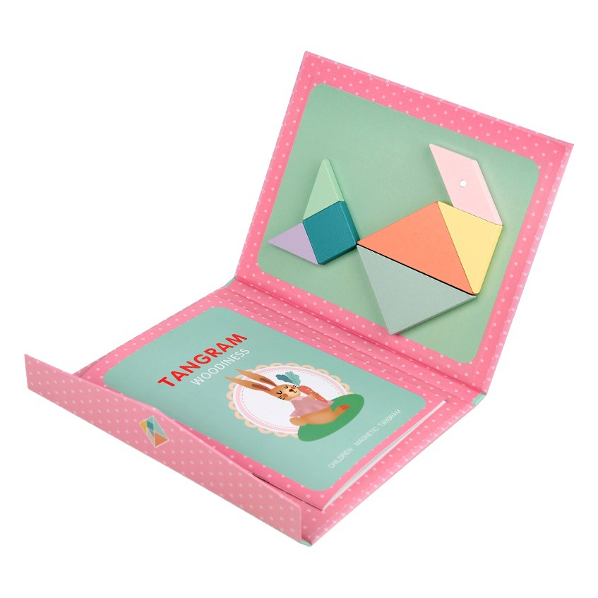 Cross-border Wooden Colorful Book Clip Magnetic Tangram Teaching Aid Children's Educational Cognitive Creative Puzzle Early Education Toy