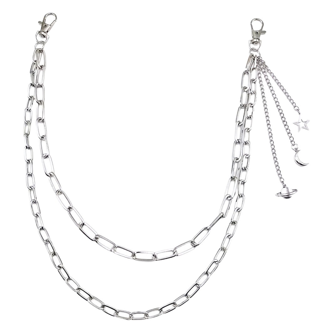 Europe and the United States cross-border new five-pointed star Moon metal chain waist chain punk style fashion planet pendant multi-layer pants chain