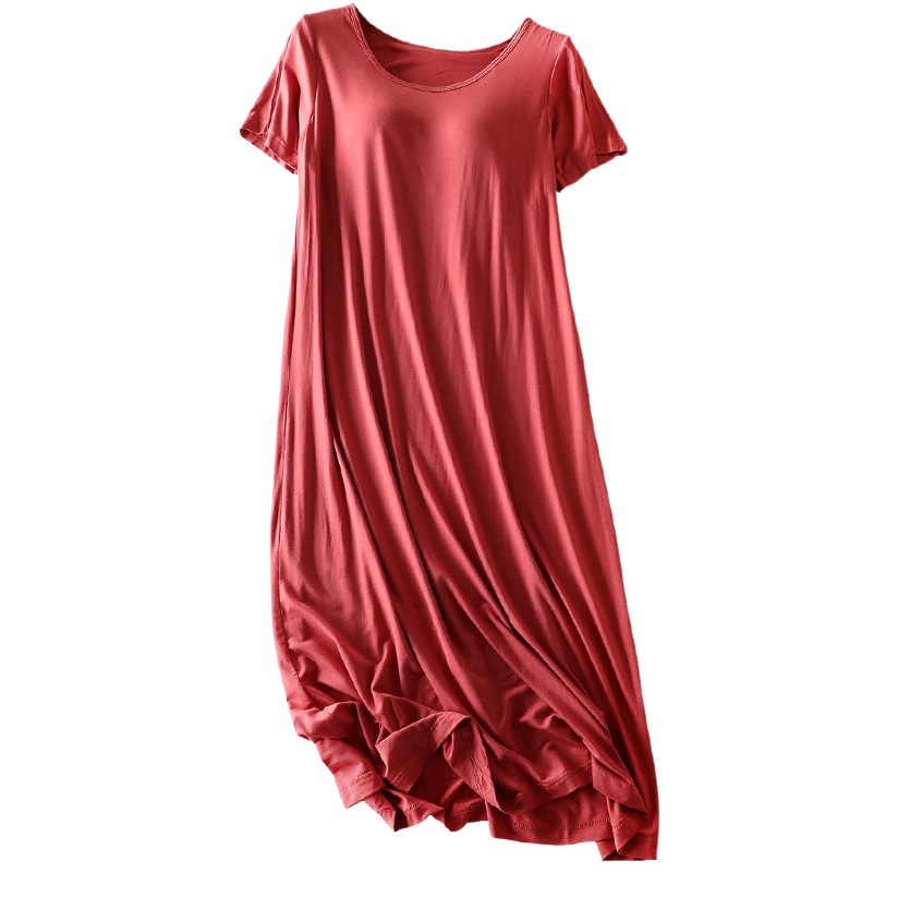 Modal Short-sleeved Nightgown with Chest Pad Women's Summer No Steel Rings Bra-free Thin Pajamas for Home Wear