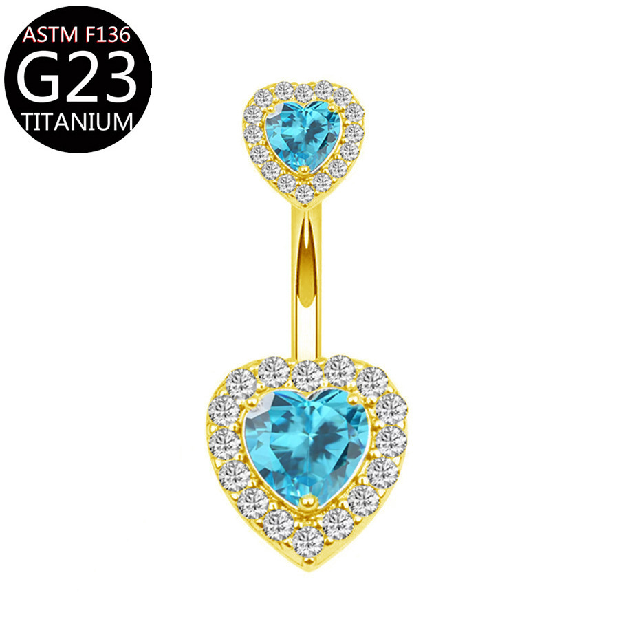 Picture of F136 Titanium Alloy Navel Ring Heart-Shaped Zircon Navel Ring G23 Piercing Jewelry Heart Navel Ring