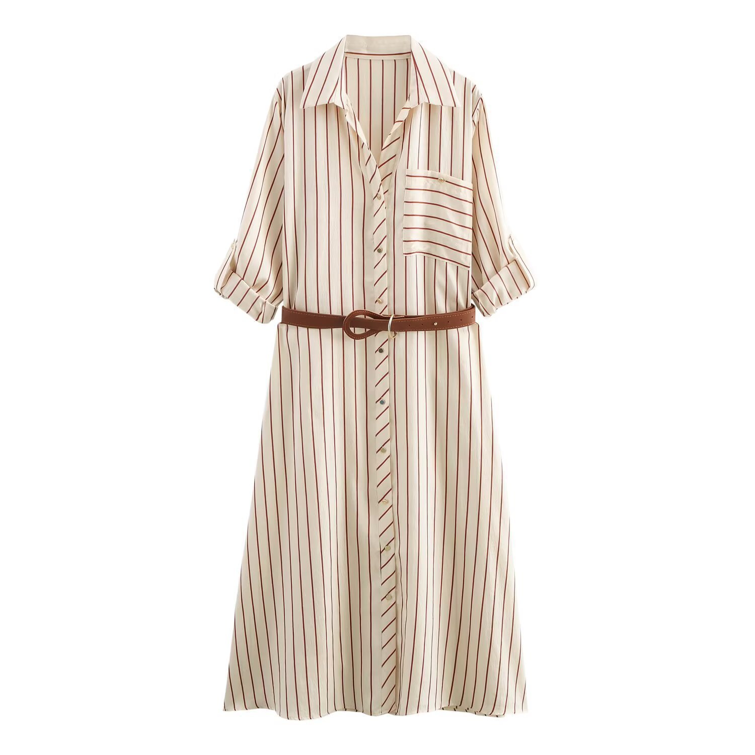 Europe and the United States cross-border women's wholesale 2025 spring new women's belt stripe printed Midi dress