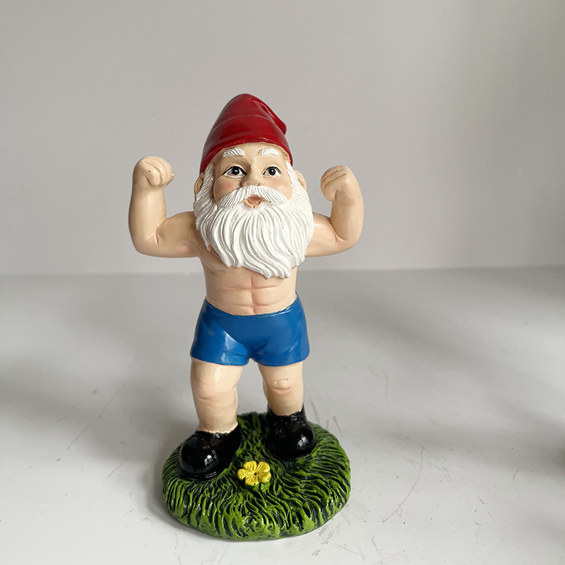 Picture of Outdoor fun fitness dumbbell weightlifting gnome courtyard, lawn, terrace, indoor gnome statue decoration