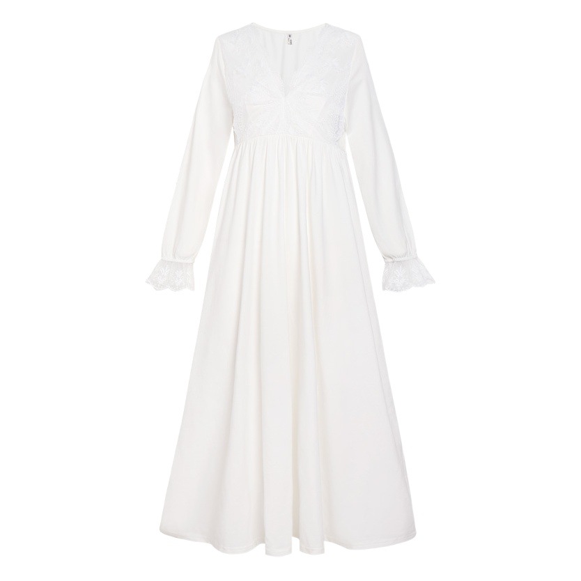 Long-Sleeved Nightgown Women's Spring French Court Retro Style Long Dress Lace Princess Pajamas V-Neck Outfit Home Clothes Autumn