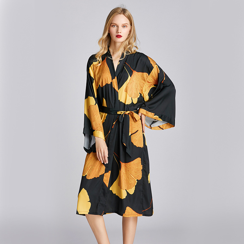 Picture of Yaoting Large Size Ice Silk Nightgown for Women, European and American Style, Large Size Ginkgo Pajamas, Spring and Summer Loungewear 1503, Casual and Comfortable