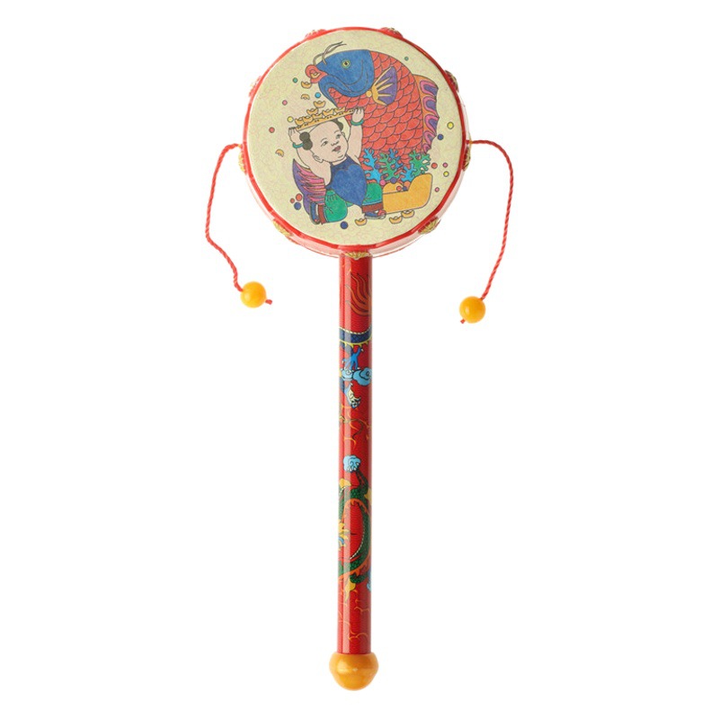 Picture of Plastic New Year Picture Rattle Hand Drum Newborn Infant Baby Traditional Puzzle Bell Early Education Auspicious Peace Drum