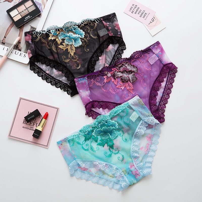 Ladies underwear women lace sexy underwear women embroidery cotton breathable plus size briefs wholesale