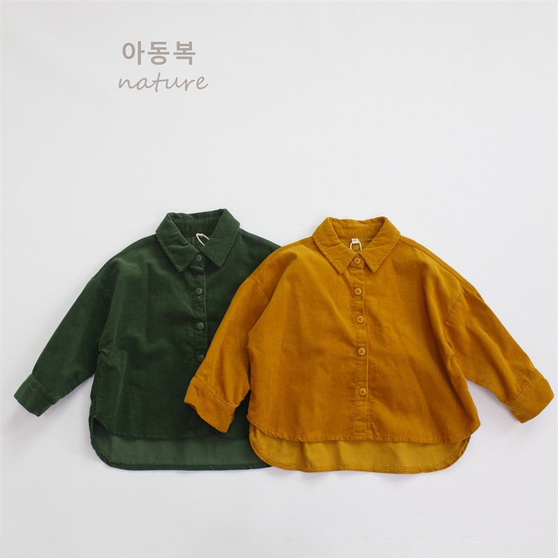 New Spring Children's Shirt Class A Girls' Shirt Korean Lapel Corduroy Joker Boys' Shirt Wholesale