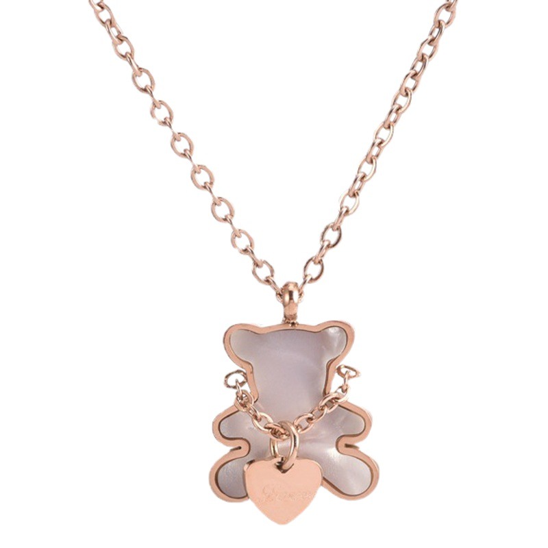 Wholesale Stainless Steel Necklace Bracelet Earrings suit White Shell Cute Bear Heart Titanium Steel Jewelry suit