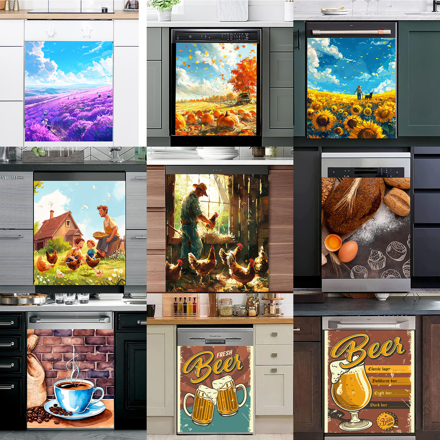 Cross-border Amazon Foreign Trade Oil Painting Style Picture Scene Wall Stickers Home Beautification Essential Kitchen Sheltering Wall Stickers