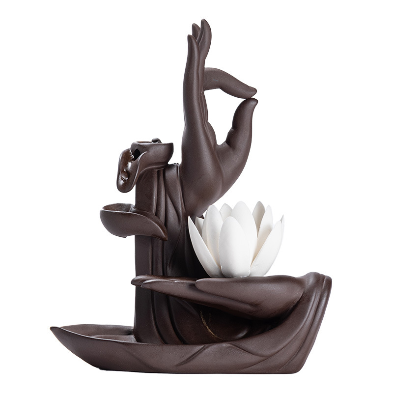 Picture of Buddha's Hand Lotus Incense Burner Sandalwood Tower Incense Purple Sand Incense Burner Crafts Creative Ornaments Indoor Backflow Incense Burner Cross-Border