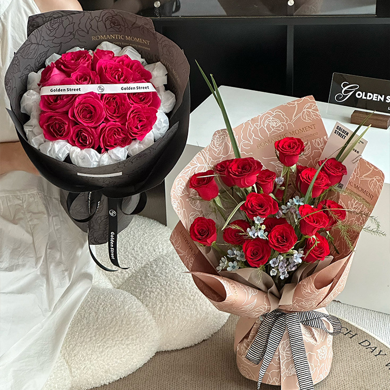 Flower Love Bronzing Rose Art Paper Tanabata Three-dimensional Flower Packaging Waterproof Embossed Paper Valentine's Day Flower Packaging Material
