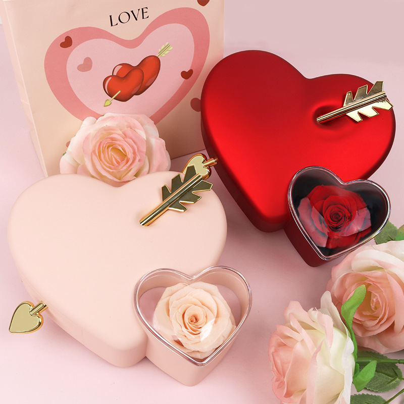 Cross-border Hot Double Love Jewelry Box Soap Eternal Flower Necklace Ring Box Valentine's Day Eternal Flower Gift Box