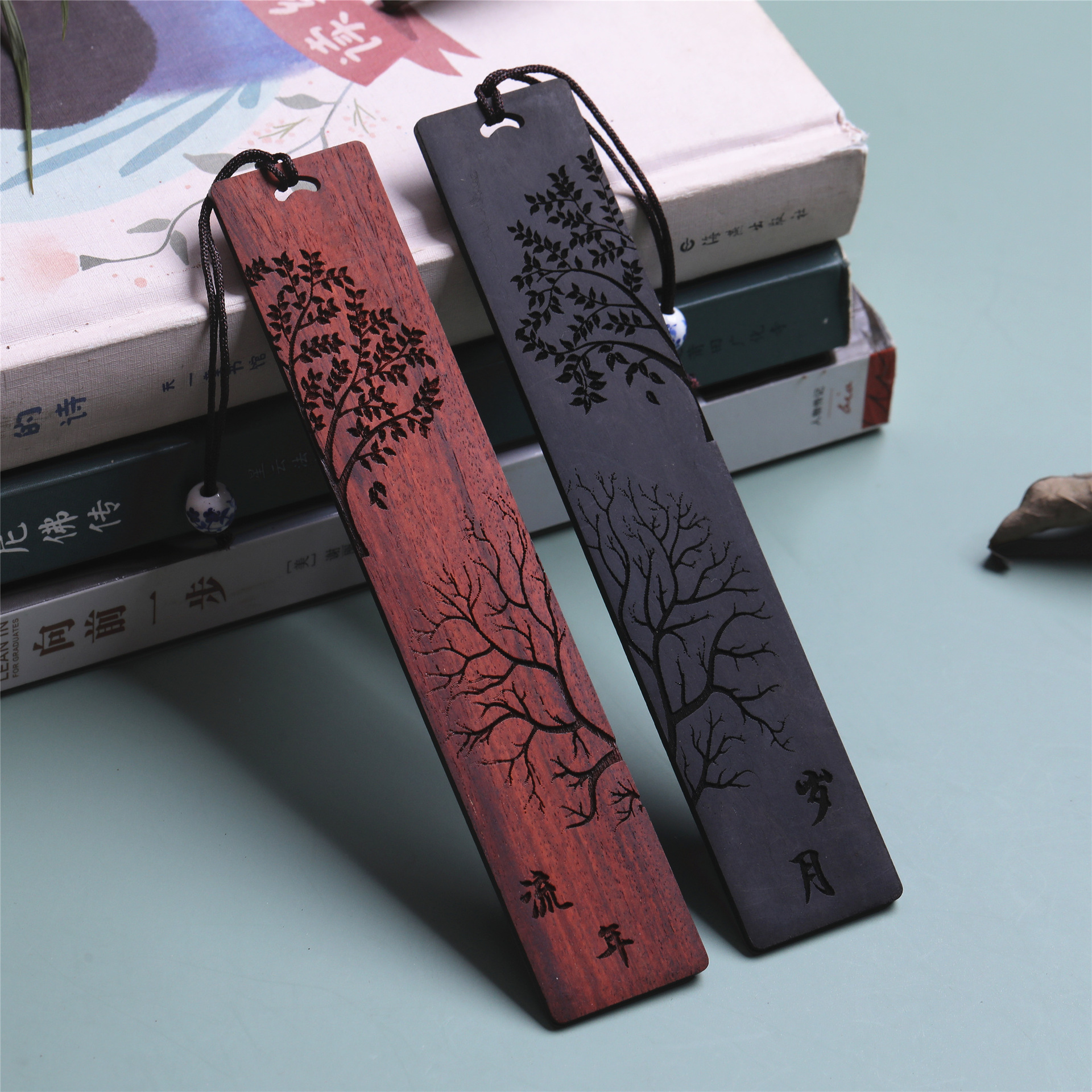 Chinese Style Wooden Bookmark Retro Mahogany Carving Time Flowing Time High Quality Lettering Gift Ebony Pterocarp