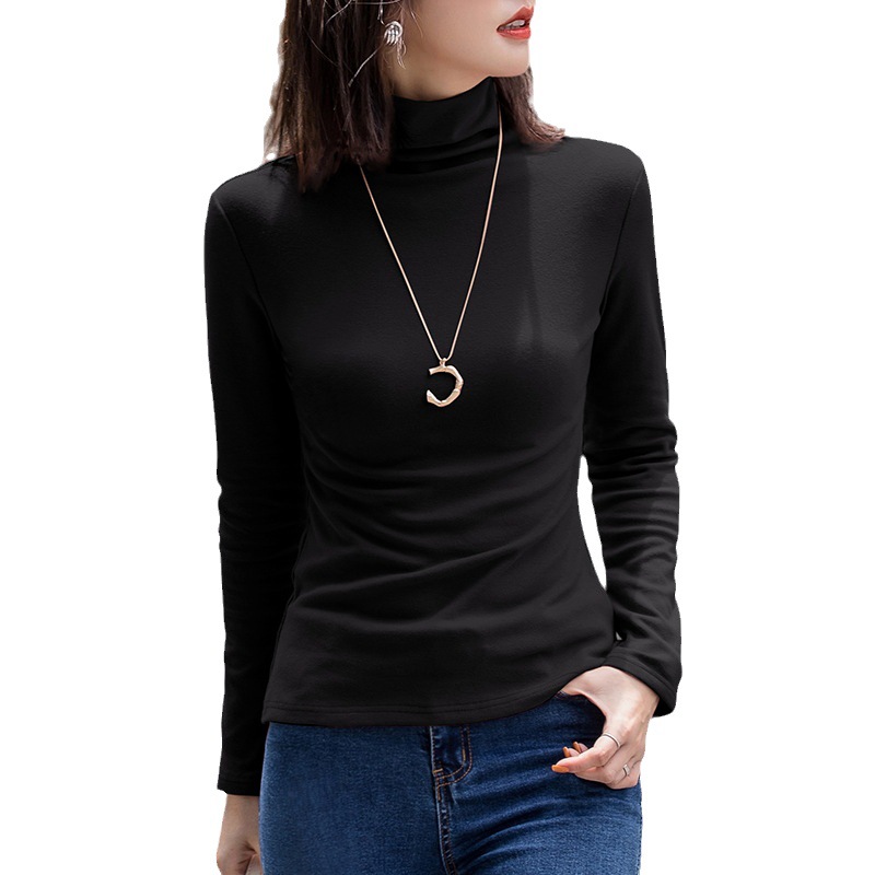 Picture of 2025 Half-High Collar Long-Sleeved Fashionable German Velvet Tops for Women, Slim-Fitting Small Round Neck Bottoming Shirts for Women, High-Elastic Velvet Tops