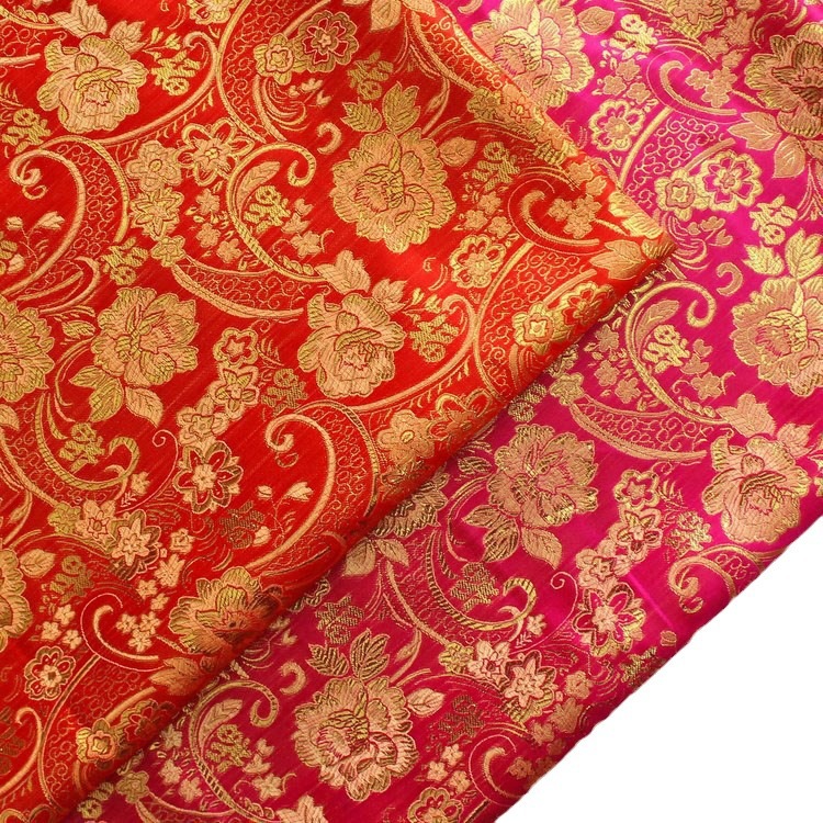 Picture of Drawstring bag packing box gift box festive supplies fabric bright red FU character rich brocade gold and silver silk jacquard cloth