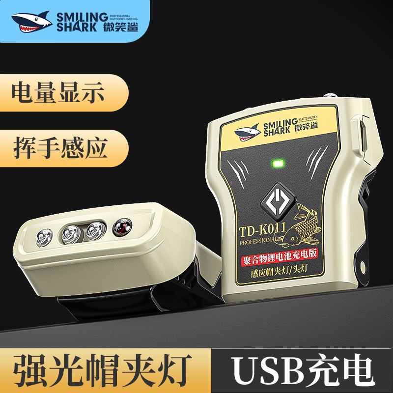 Cross-Border New Fishing Light Strong Light Hat Clip Light Outdoor Dual-Purpose Electric Display Flashlight Convenient Rechargeable Sensor