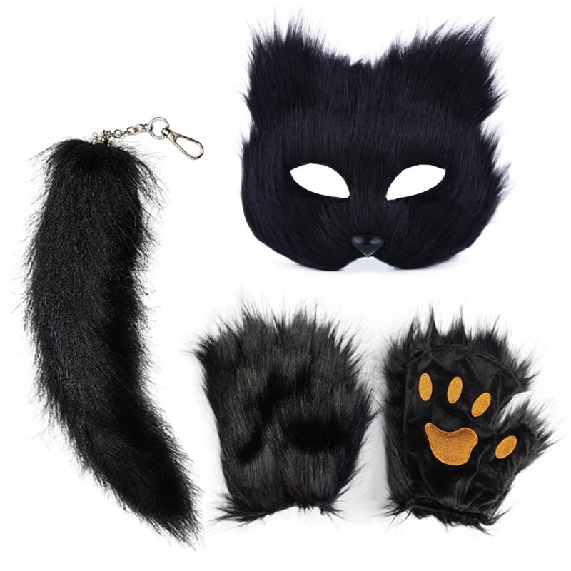 Long Hair Fox Mask Gloves Tail suit Dew Fingers Plush Halloween Prom Party Show Live Cross Border