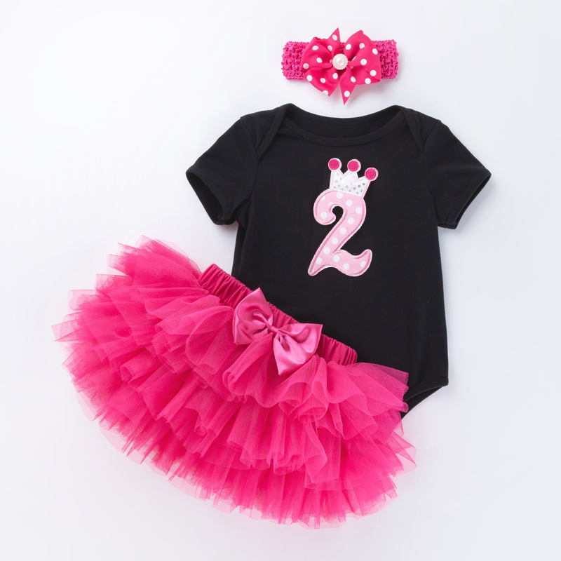 Picture of Cross-border Children's Wear Baby Birthday Dress Black and White Short-sleeved Climbing Dress Princess Dress suit Summer Baby One-year-old Party Dress