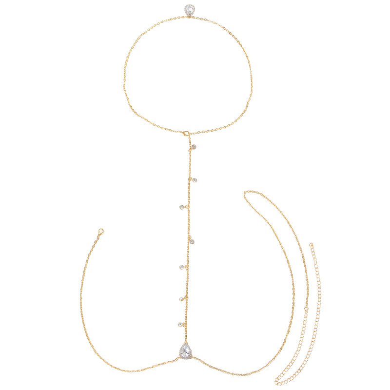Picture of Bride Fashion Elegant Back Chain European and American Personality Body Chain Light Luxury Wedding Accessories Zircon Water Drop Chest Chain Wholesale