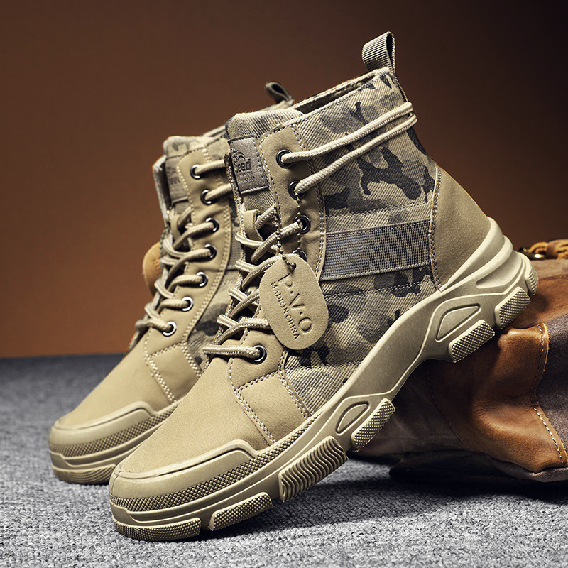 Xuanpin Camouflage Men's Boots Four Seasons Fashionable Men's Boots Casual Workwear Shoes Middle Help Martin Boots Retro Desert War Boots