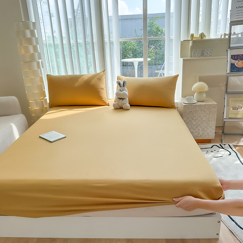 Picture of Thickened Fitted Sheet Single Piece, Class A, All Solid Color, Washed Cotton, 60S, Maternal and Infant Grade, Fitted Sheet Cover, Imitation Pure Cotton, Summer