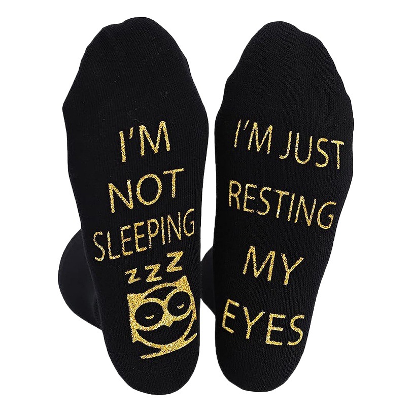 I 'M JUST RESTING MY EYES mid-calf dispensing letter socks cotton non-slip floor socks European and American cross-border