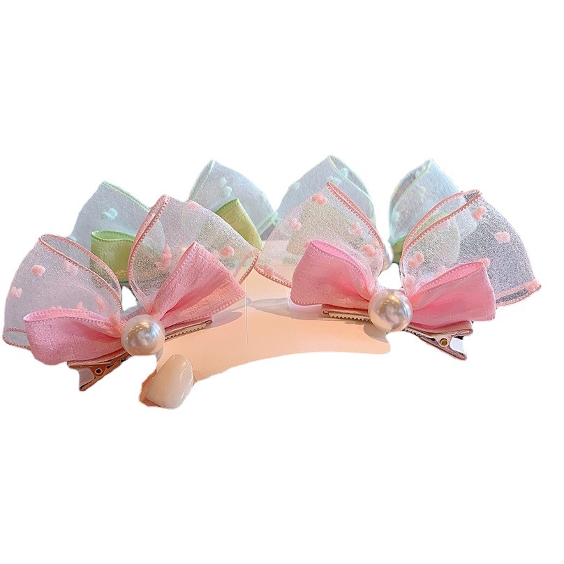 Korean style pearl three-dimensional bow rabbit ears baby clip small fresh seersucker children hairpin cute headdress