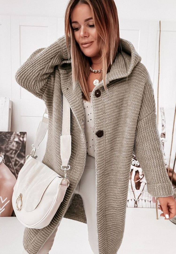 Picture of 2025 New Hooded Knitted Sweater Hat Collar Temperament Commuting Loose Women's Cardigan Large Size Cross-Border Sweater Sweater